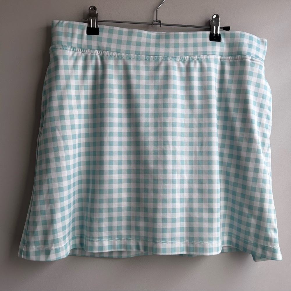 Bermuda Sands Golf Skort Size Large, Aqua Gingham, EUC